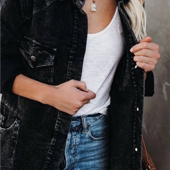 Plain Corduroy Open Button Long
Jackets - Picture 3 of 4